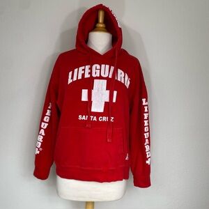Authentic Lifeguard Santa Cruz Women Red Boxy Hoodie Sweatshirt Sz Large Casual